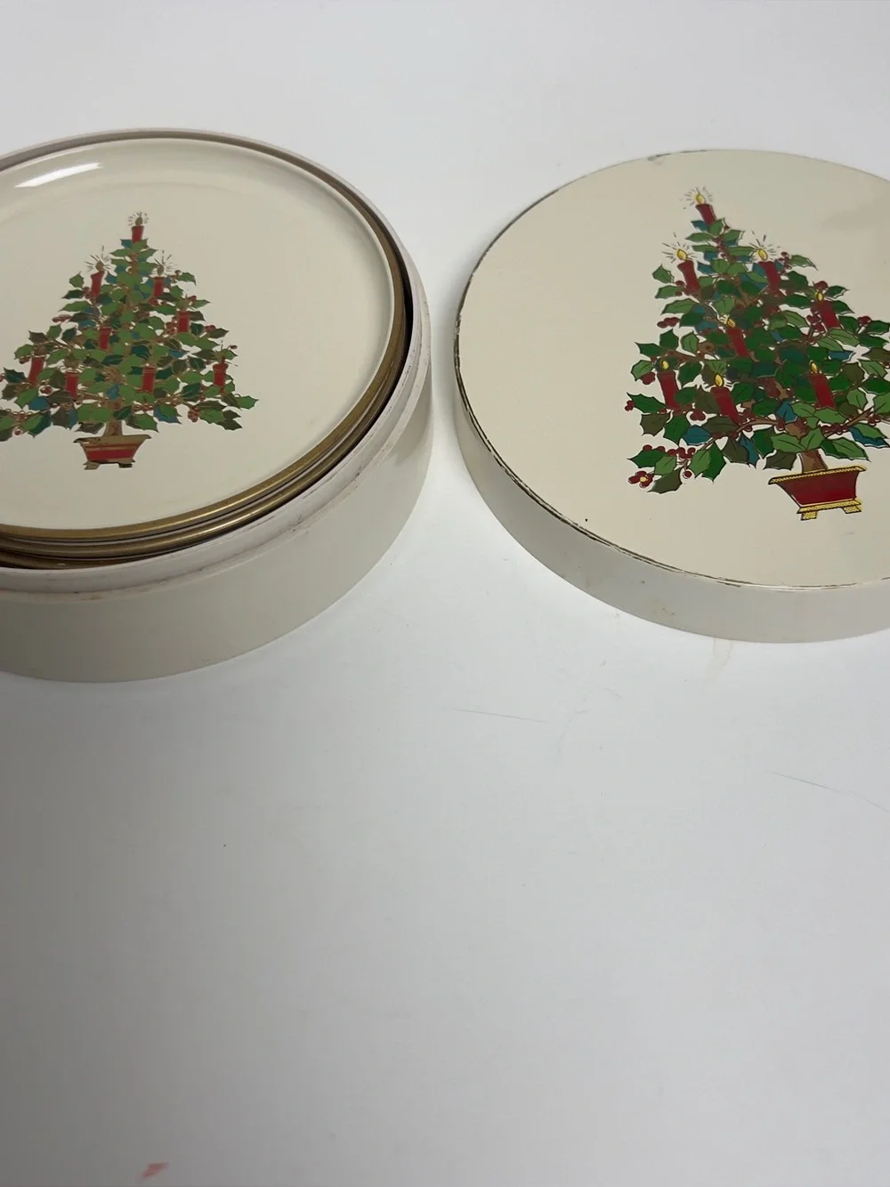 Vintage 1970’s Otagiri Christmas Tree Coasters Laquerware Set of 6